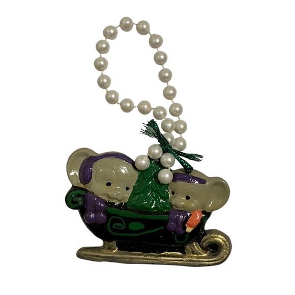 Vintage Mice on Sled with Christmas Tree Ceramic Christmas Ornament - Picture 8 of 8